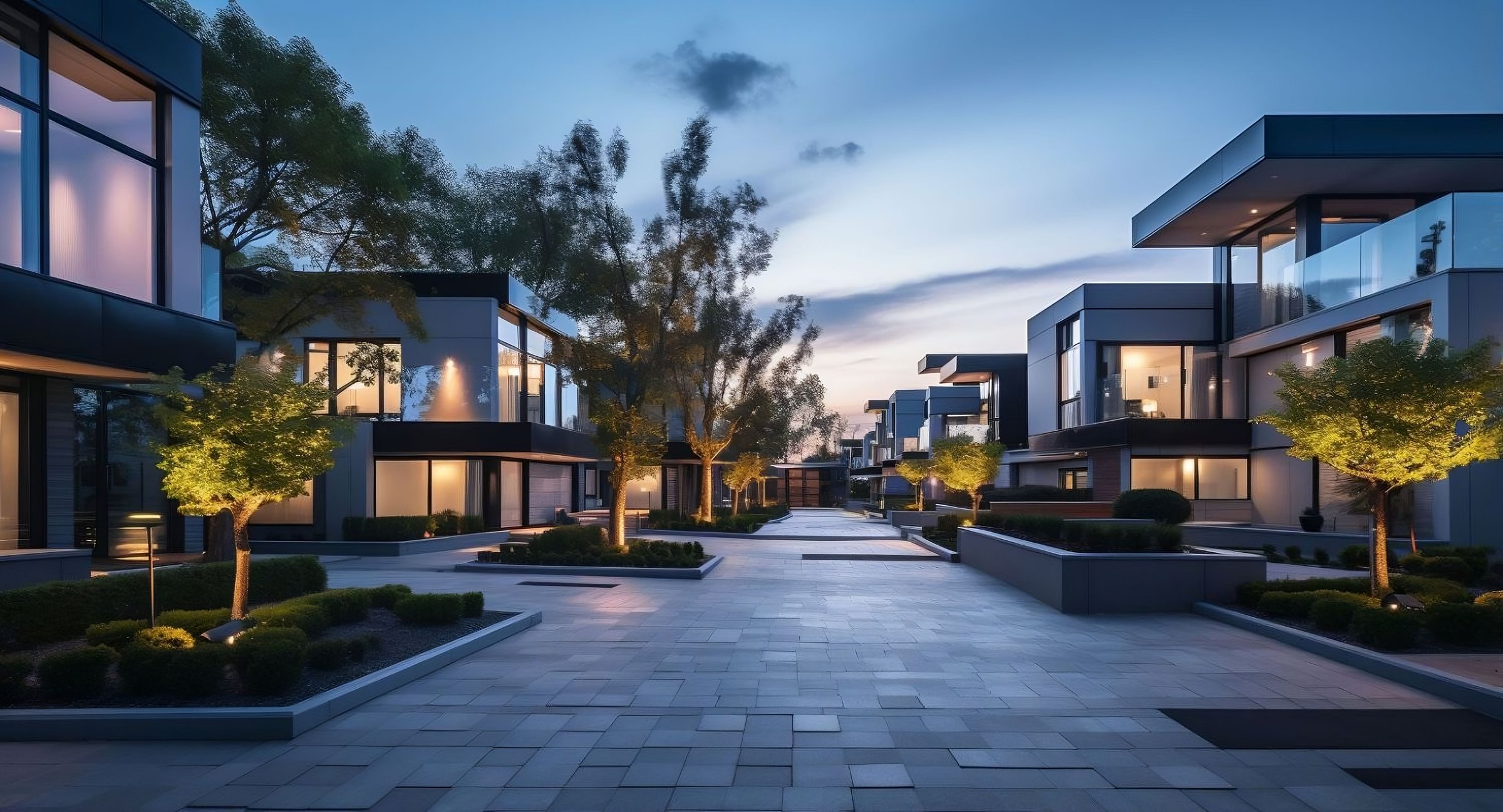 Luxury homes at dusk